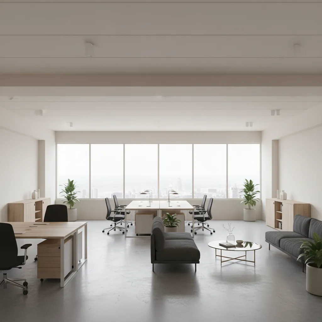 Modern office interior showing finished painted walls and professional workspace design