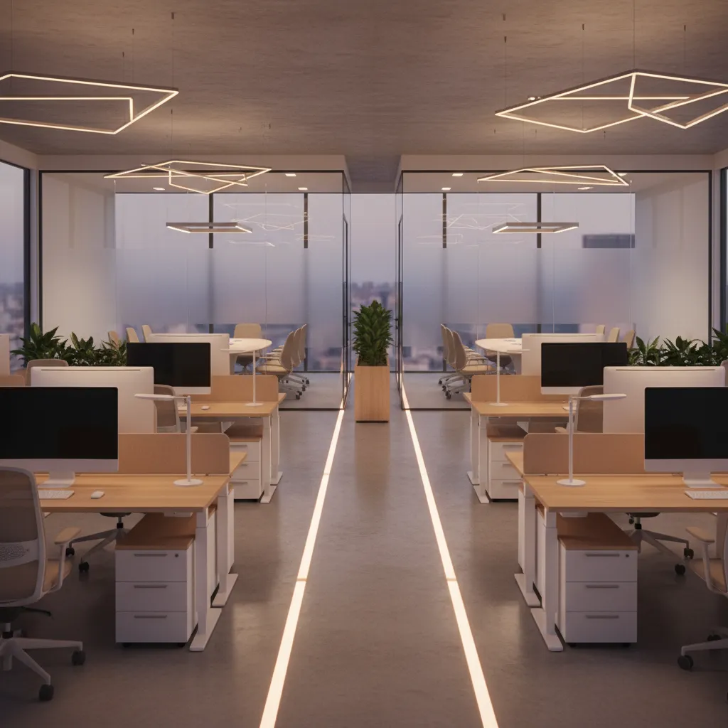 Render 3D de diseño de oficina moderna