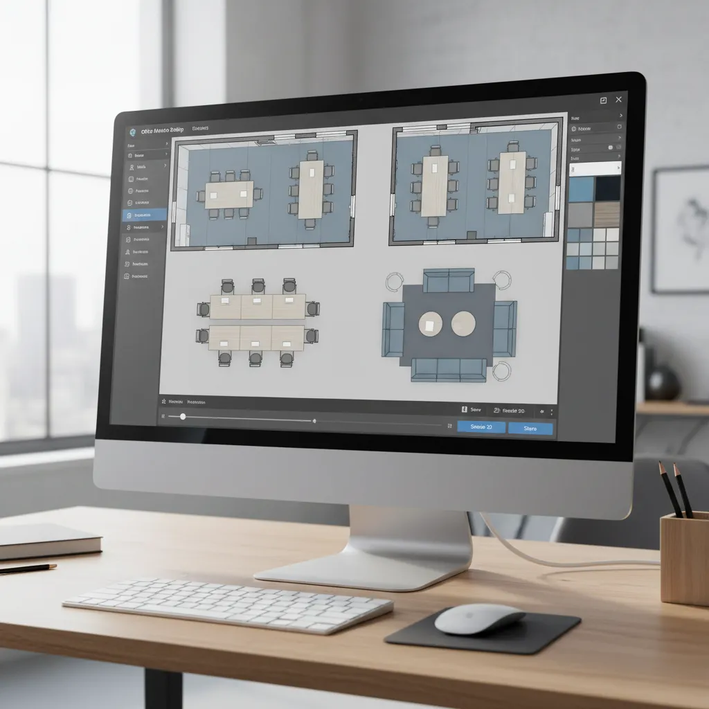 Office layout planning interface in interior design software