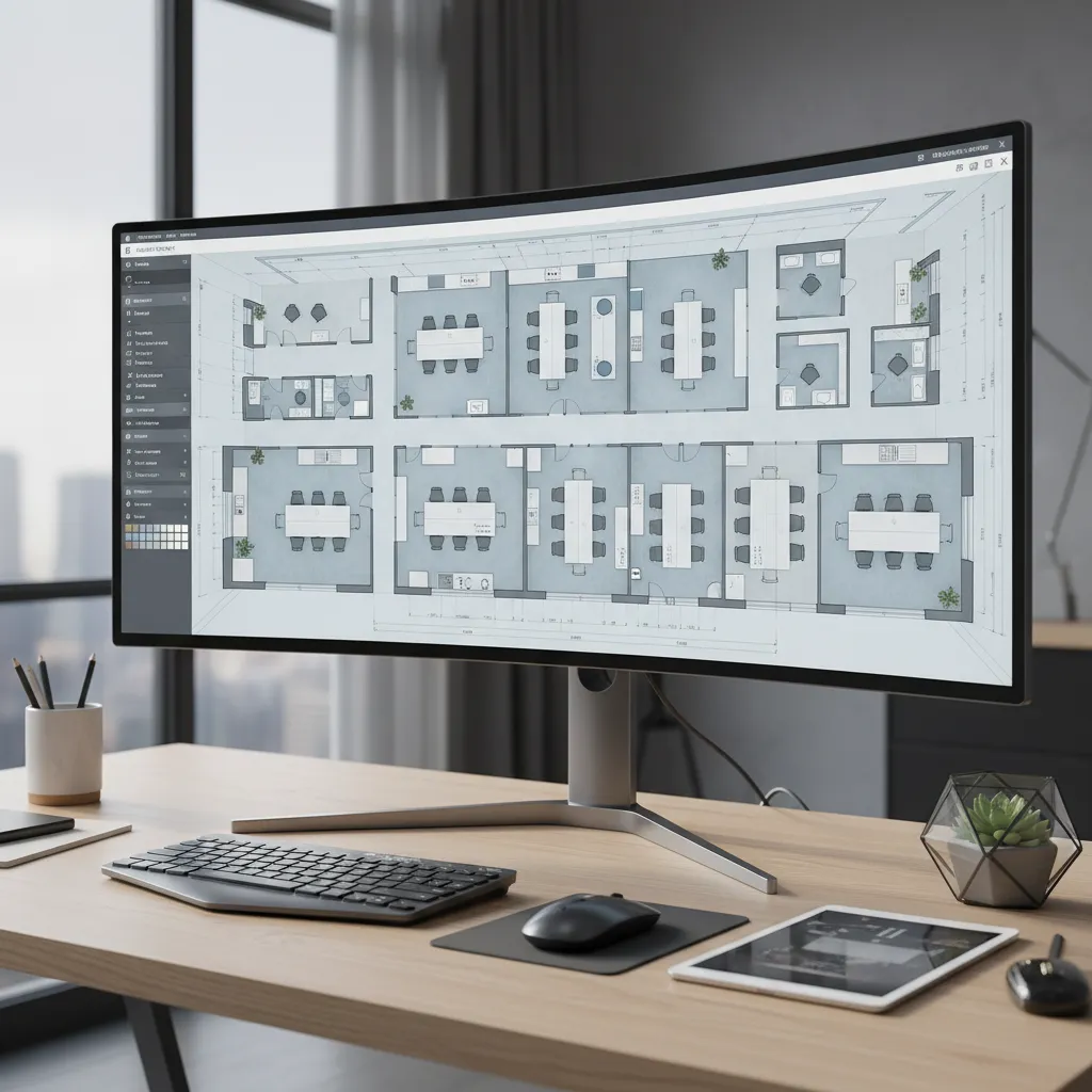 computer screen showing office floor plan layout design software