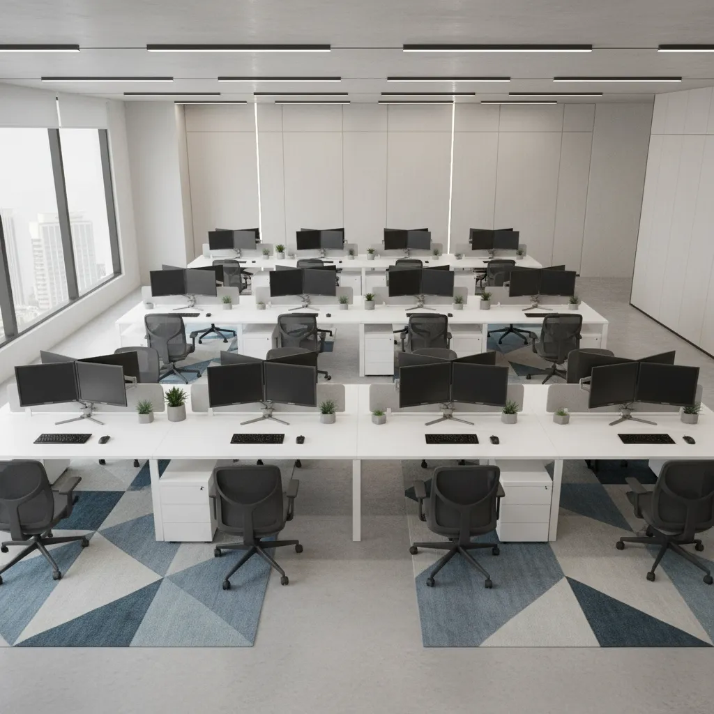 Office layout showing ergonomic chairs positioned at workstations