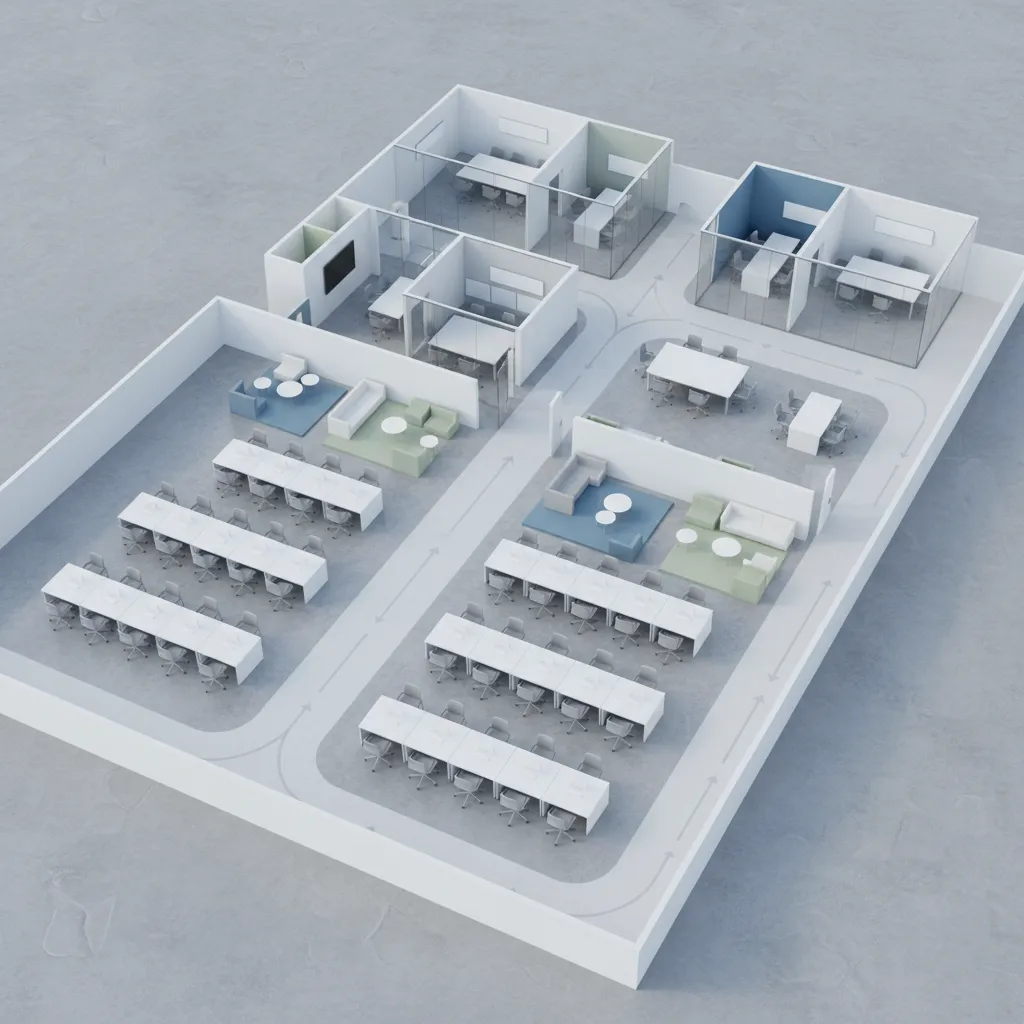 3D office layout planning visualization for workplace design