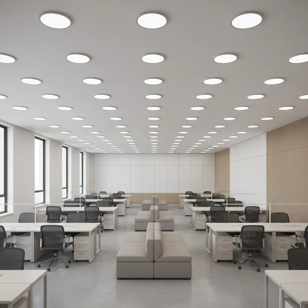 Office lighting layout with evenly spaced ceiling fixtures for simulation debugging