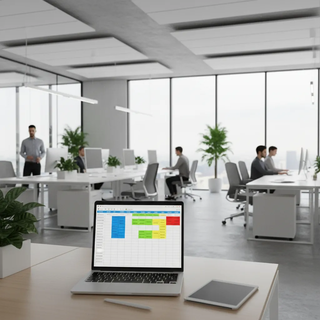 Office seating arrangement planned using spreadsheet grid layout