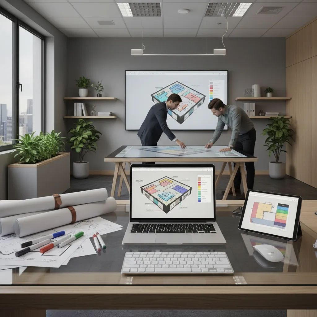 workspace floor plan and office layout design planning on desk