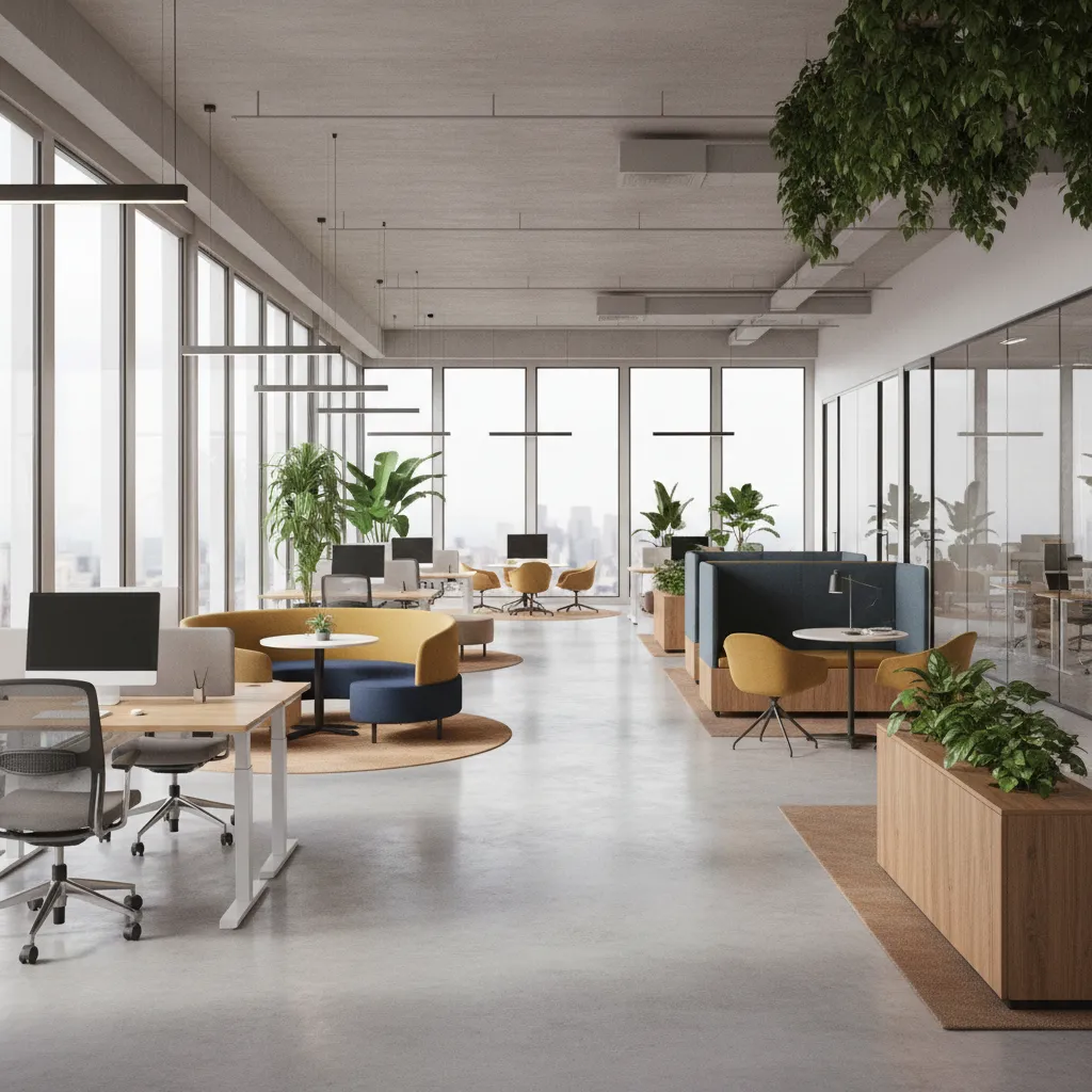 modern office showing clear walkways between desk clusters for better workflow