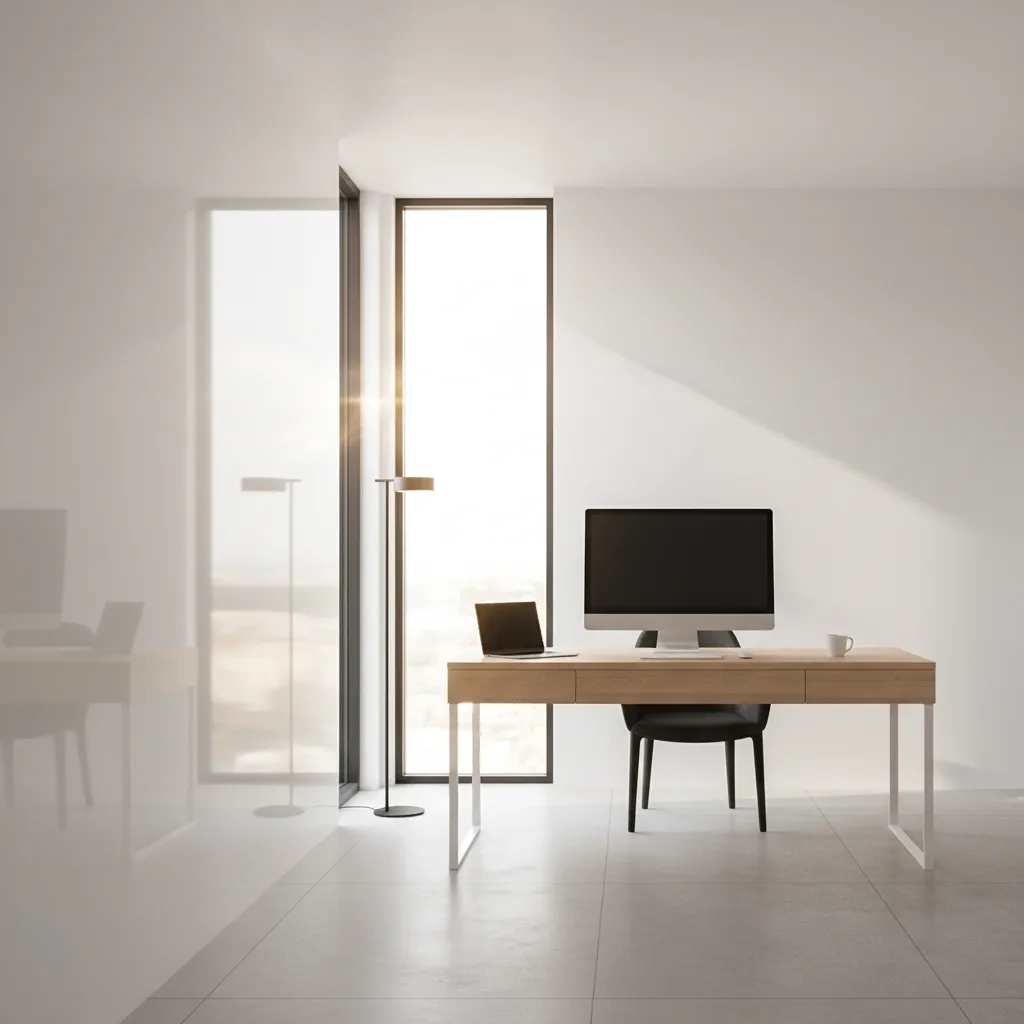 Home office showing glare reflection from glossy wall paint
