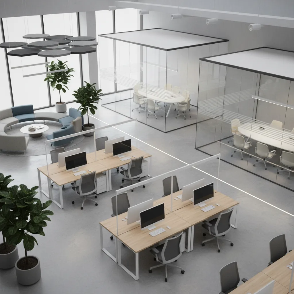 office zoning showing collaborative areas and workstation clusters