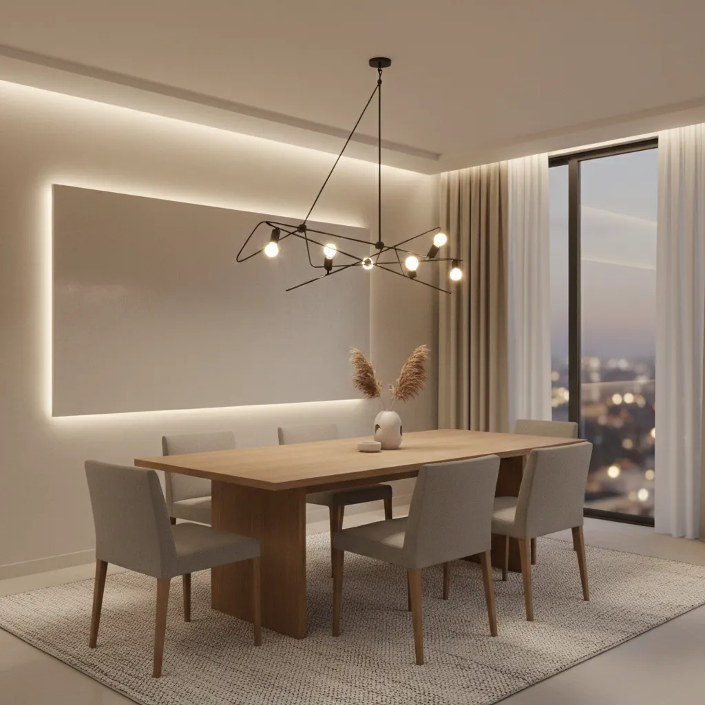 Dining pendant adjusted to center above table despite off center ceiling box