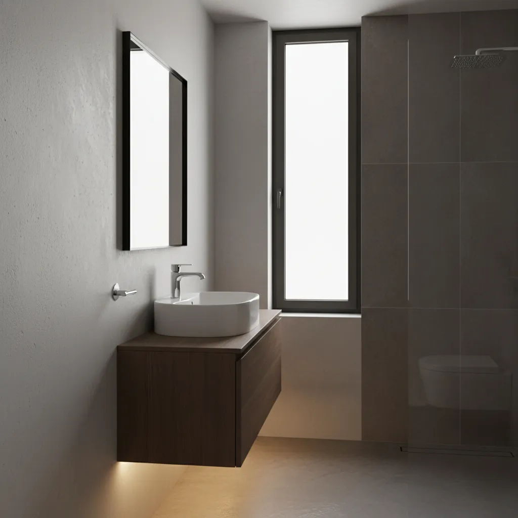 bathroom sink placed too close to wall showing limited faucet clearance