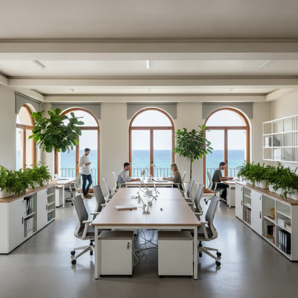 Espacio de oficina abierta con iluminación natural