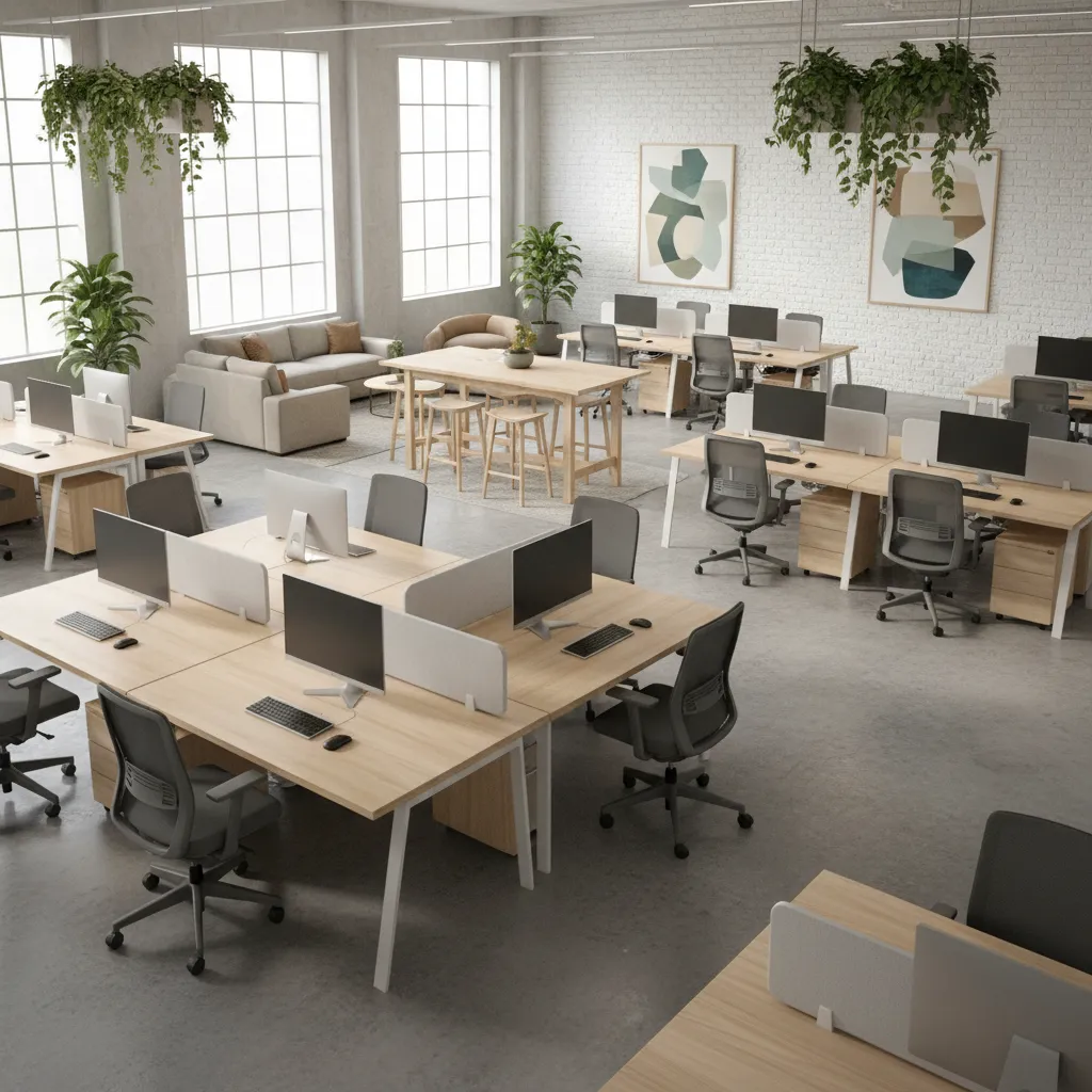 Distribución de puestos de trabajo en una oficina moderna