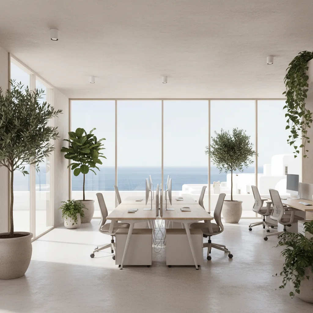 Oficina con grandes ventanas y luz natural