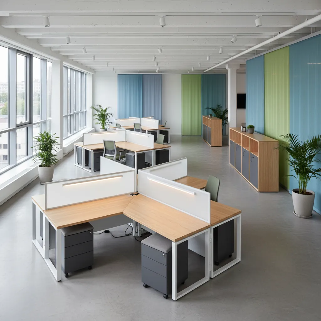 Oficina con mobiliario modular adaptable