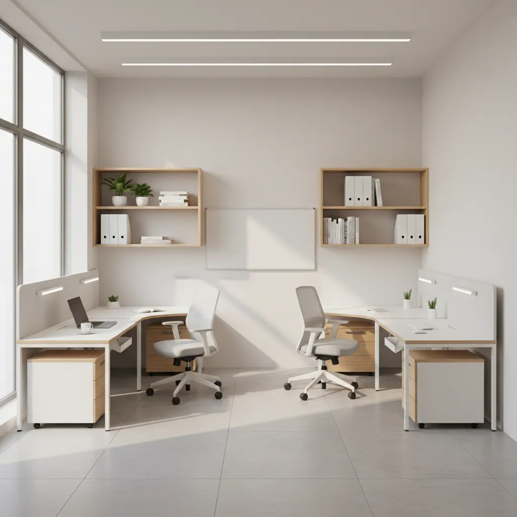 Pequeña oficina optimizada con mobiliario modular