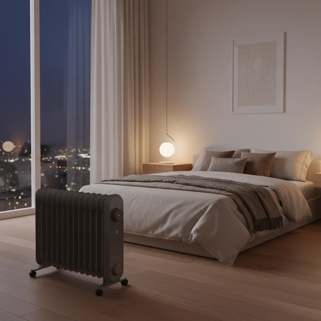 oil filled radiator heater warming a small bedroom evenly