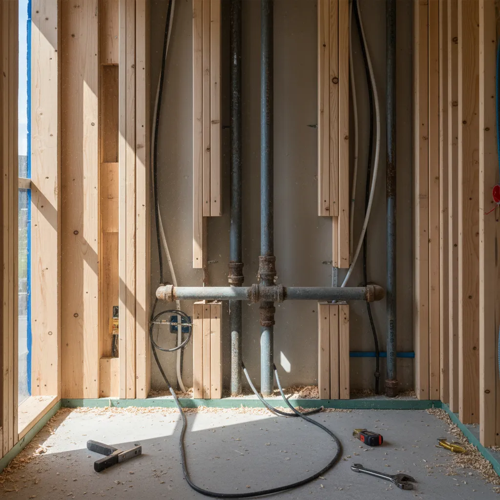 exposed old residential gas pipes during home renovation