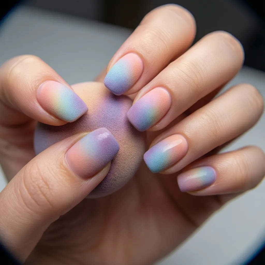 Degradado de uñas hecho con esponja
