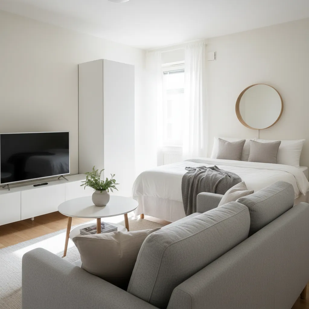 staged one bedroom apartment furniture package layout