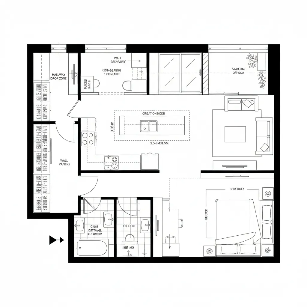 One-Bedroom Lens: Split Core + Quiet Perimeter