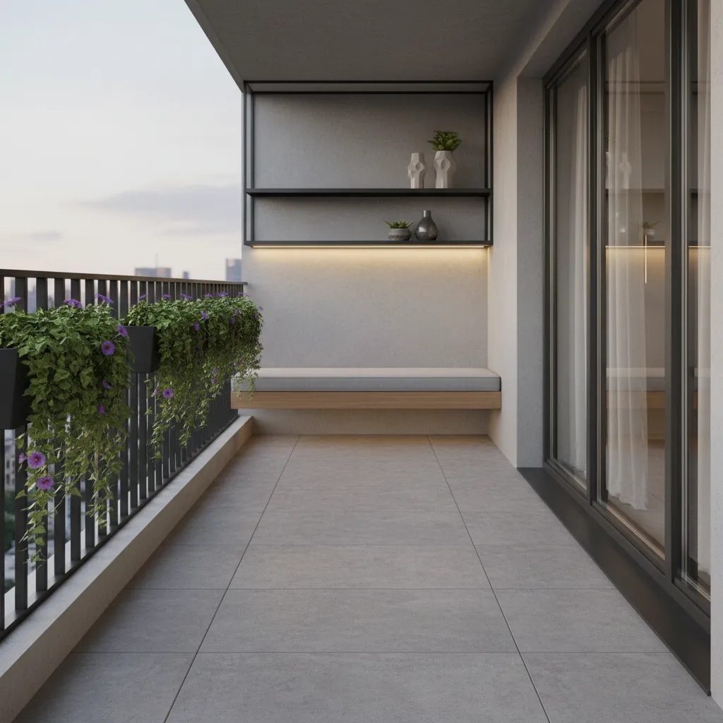 3 ft balcony using one side layout rule with clear walking space