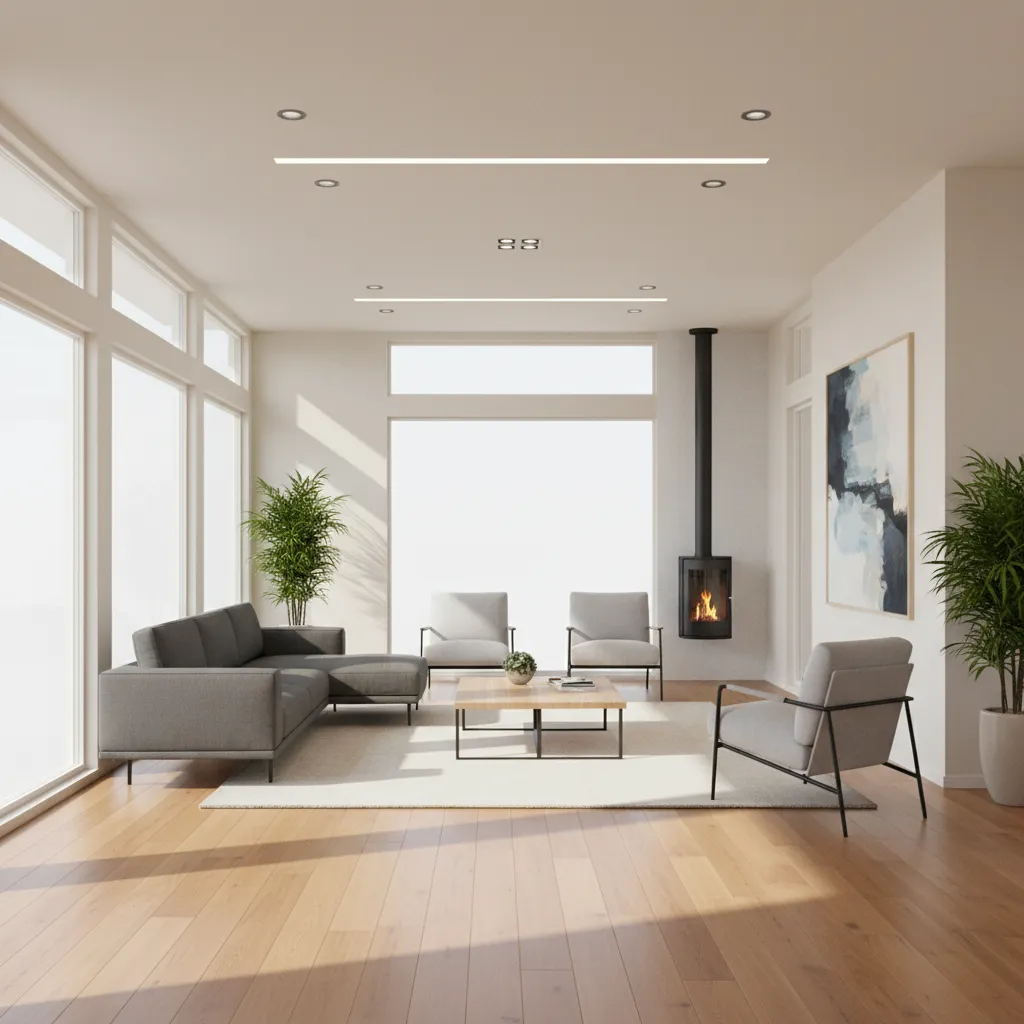 single story home interior with large windows providing natural light