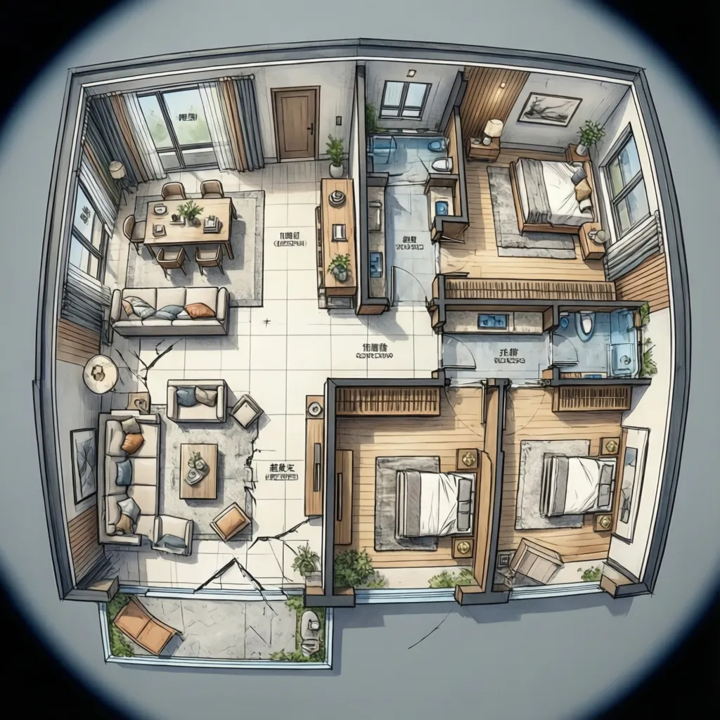 Plano de distribución de casa moderna de una planta