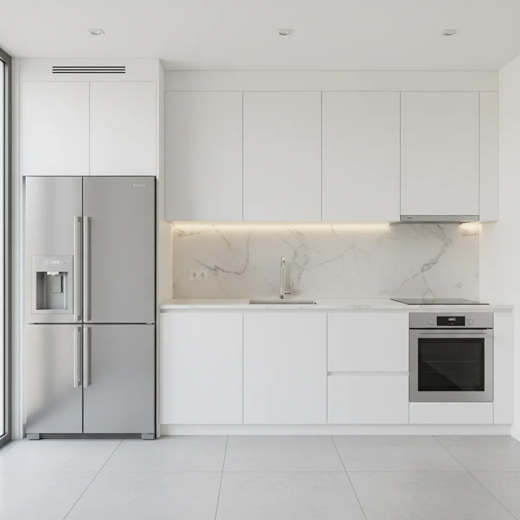 One wall kitchen showing appliance alignment and counter spacing