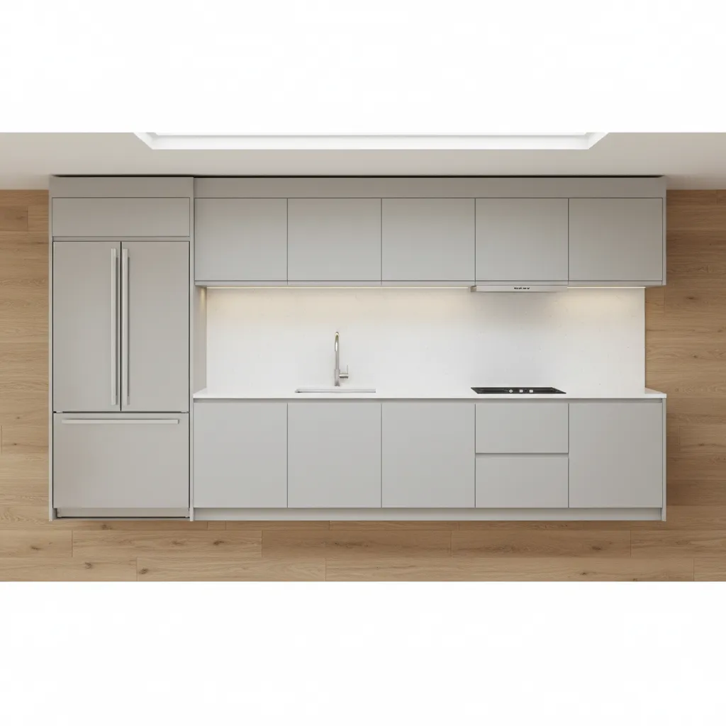 one wall kitchen layout showing appliance order and cooking workflow