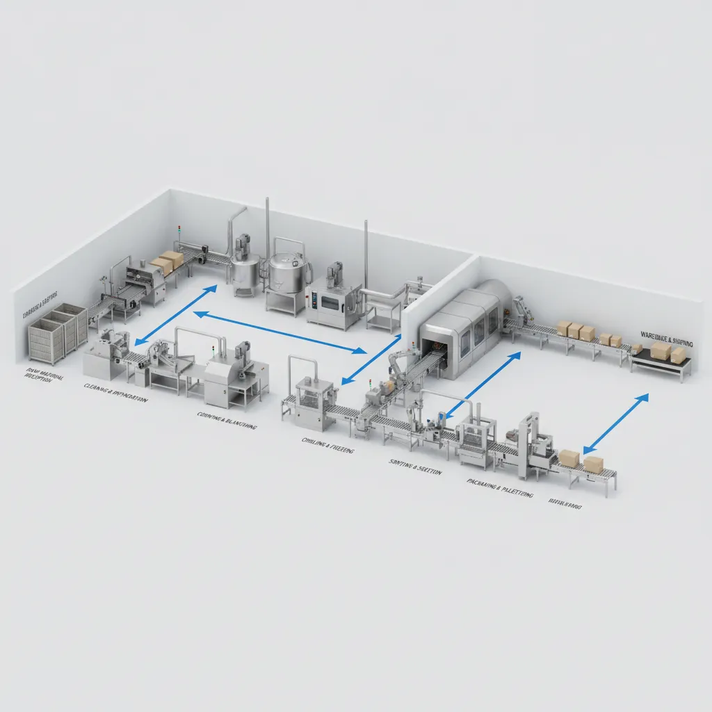one way workflow layout in food factory production line