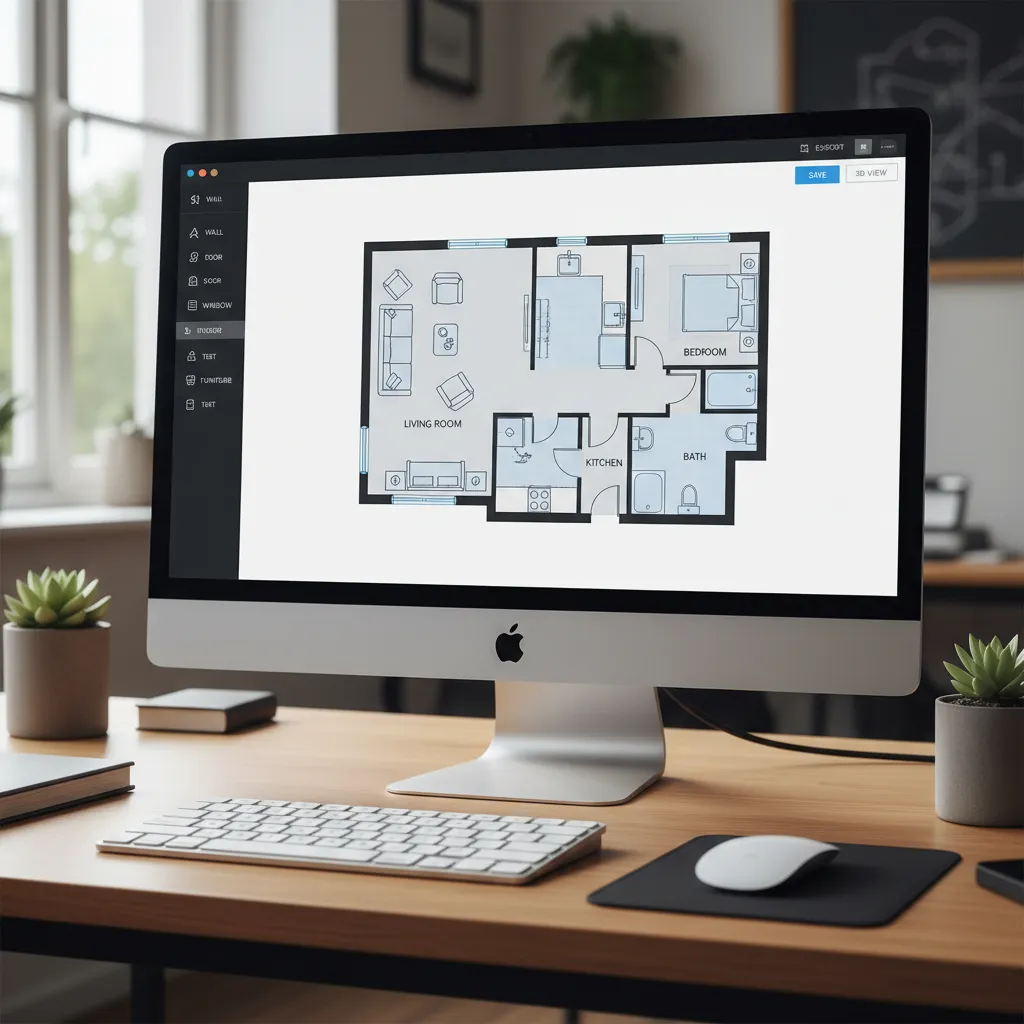 Modern online 2D floor plan creator interface showing a simple apartment layout