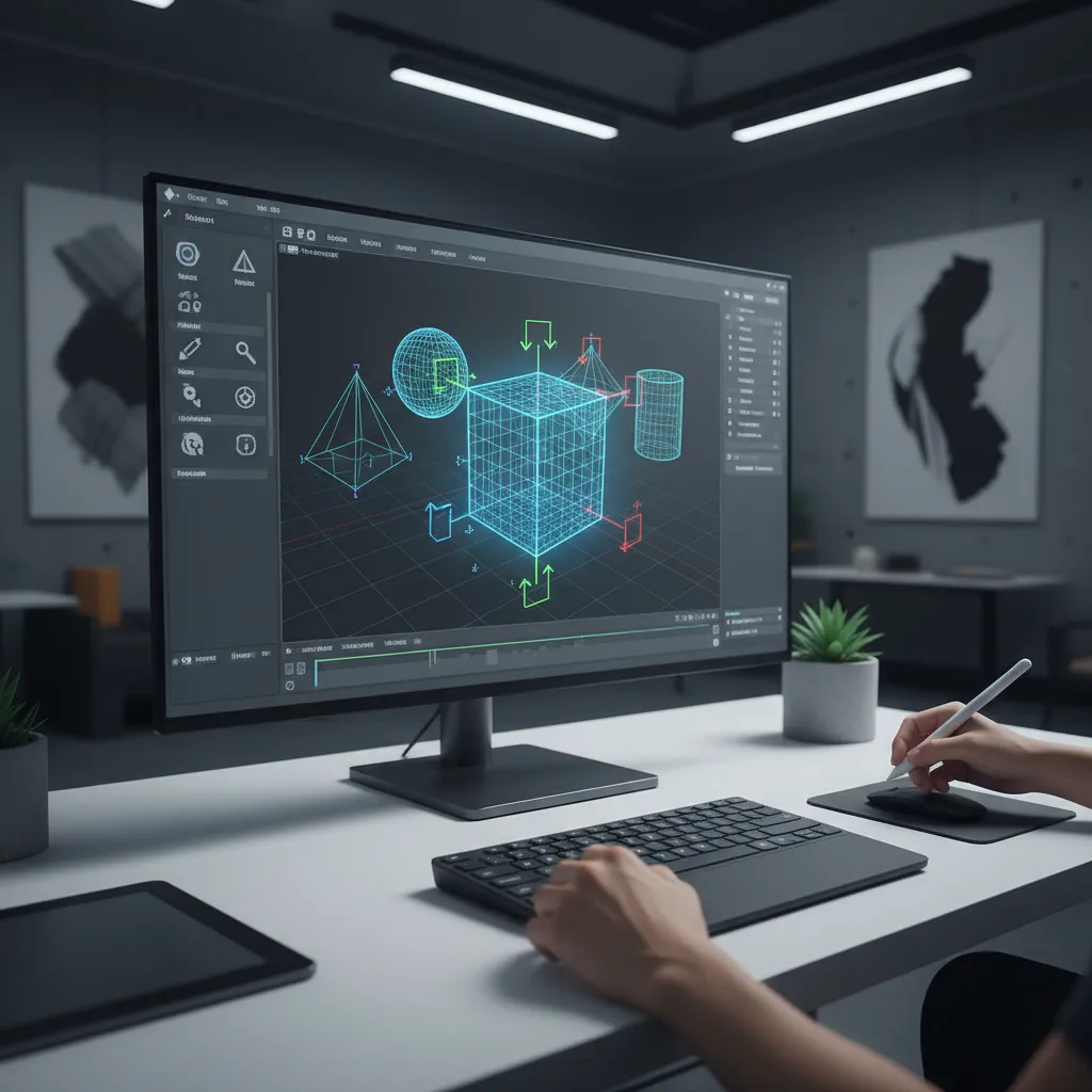 Designer creating a simple 3D object using an online modeling tool