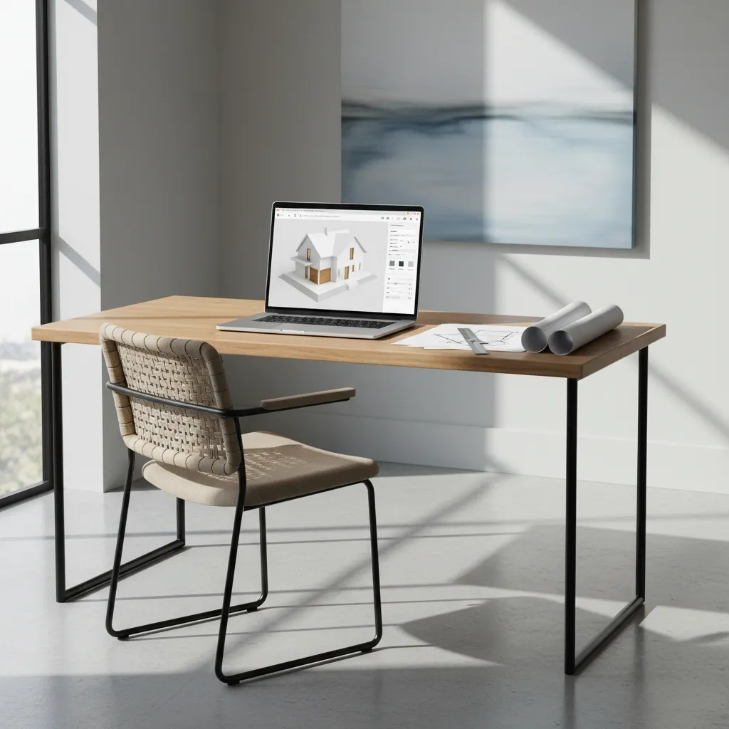 architect using browser based architectural rendering tool on laptop
