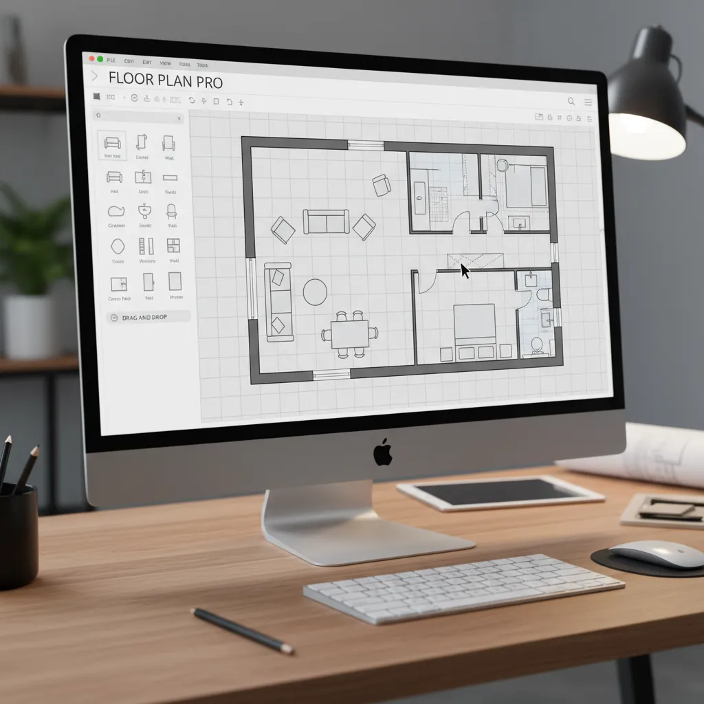 User editing walls and furniture in an online floor plan creator interface