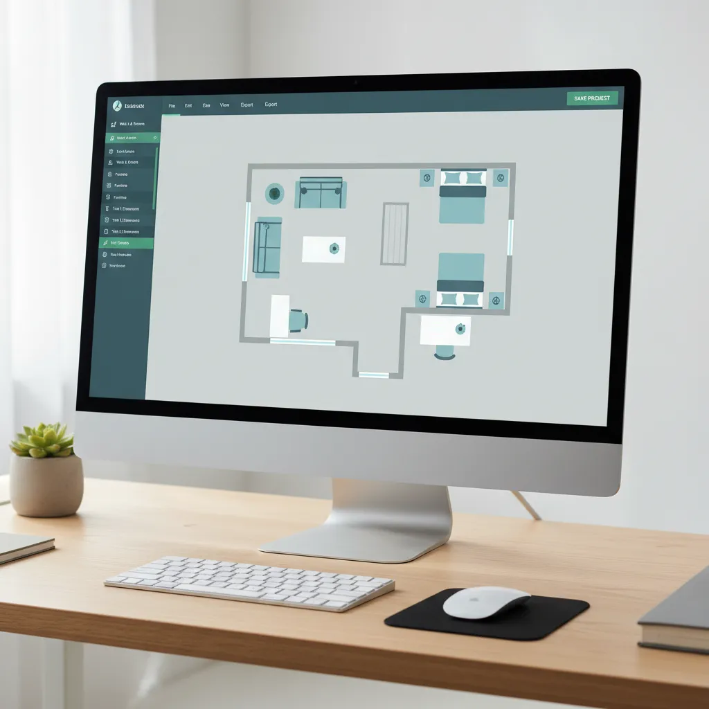 browser based floor plan creator interface showing walls rooms and furniture layout