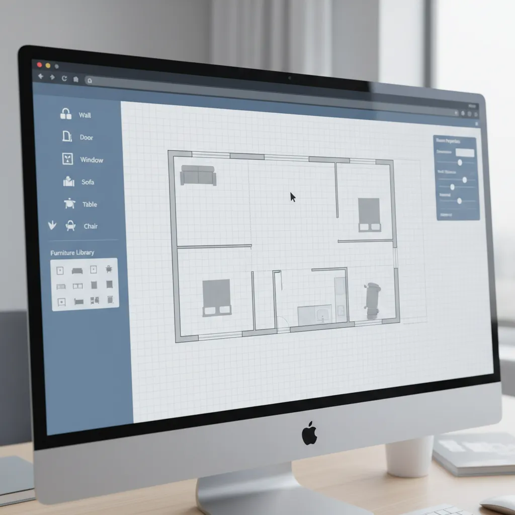 Online floor plan creator interface showing a simple apartment layout in 2D view