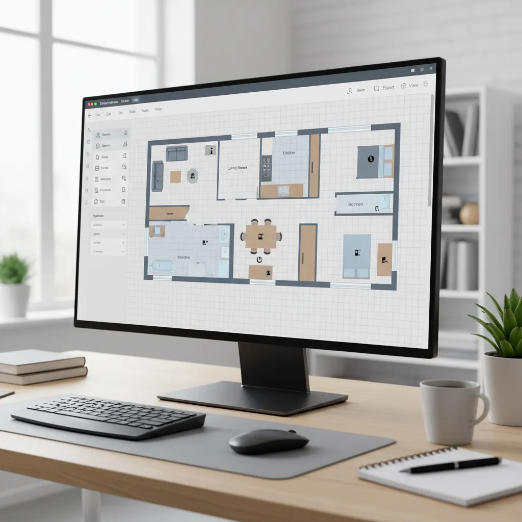 browser based floor plan creator interface showing walls rooms and furniture icons