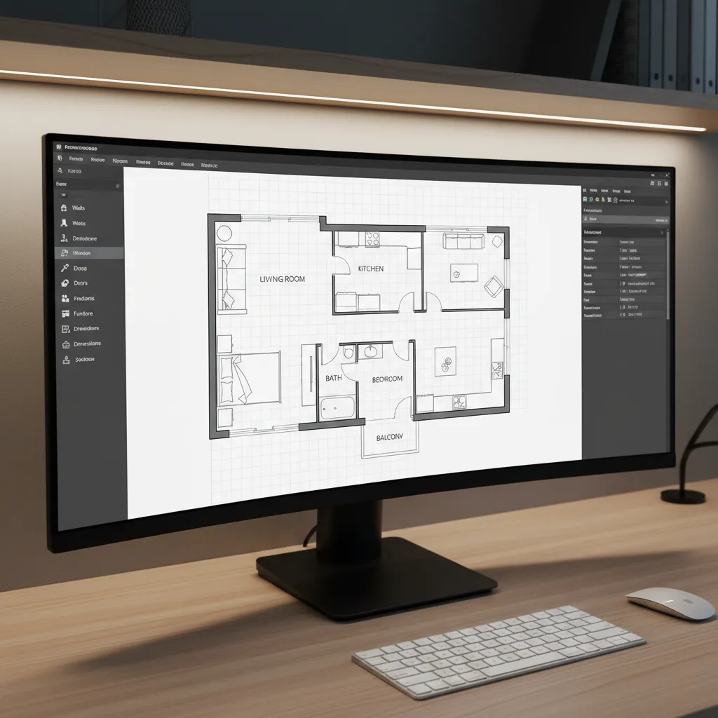 Online floor plan creator interface showing apartment layout and room dimensions