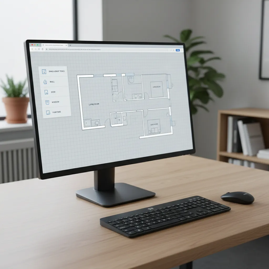 browser based floor plan design interface with grid layout and wall drawing tools