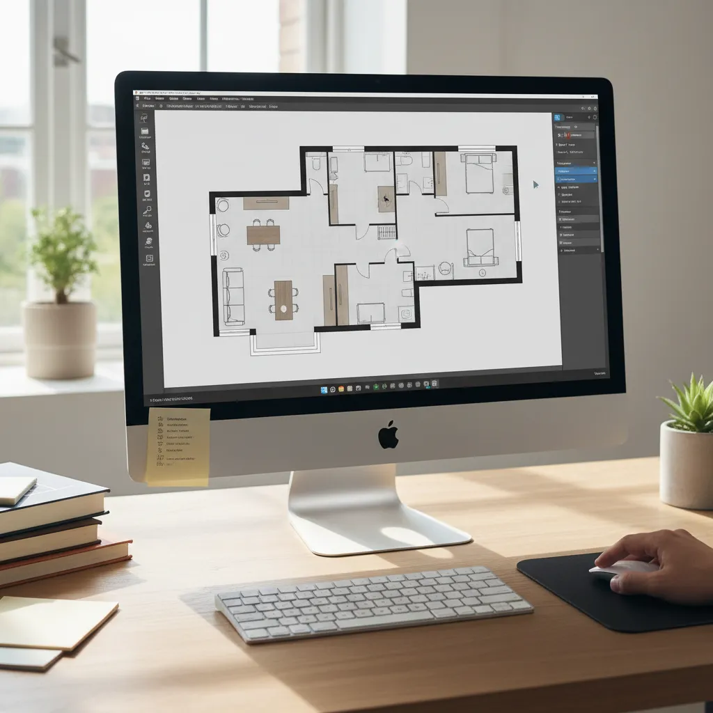 User designing a house layout with an online floor plan creator interface