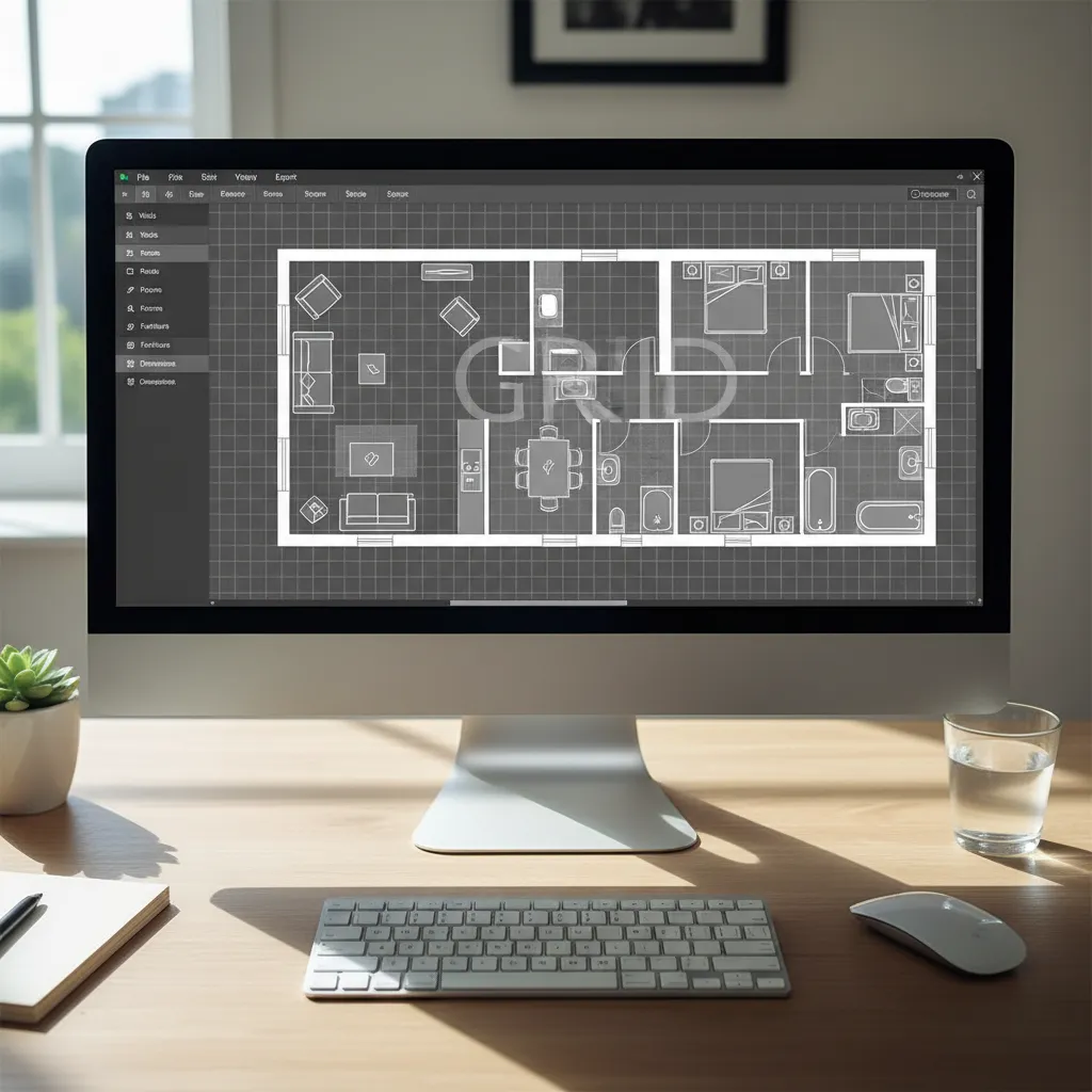 Modern online floor plan creator interface with room layout and furniture icons