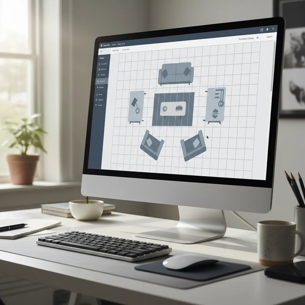 Simple online floor planner interface showing a living room layout grid