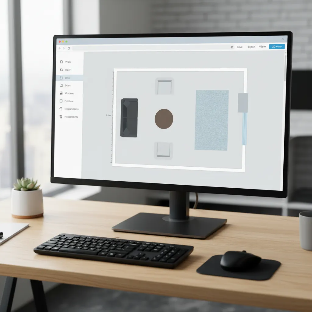 browser based floor planner interface showing a living room layout