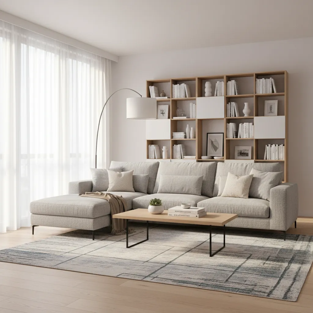 Modern living room designed with furniture commonly sold by online retailers