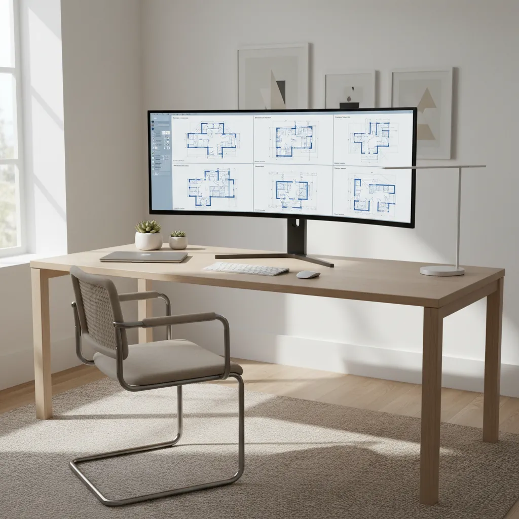 Online library of house floor plans displayed on a large desktop screen