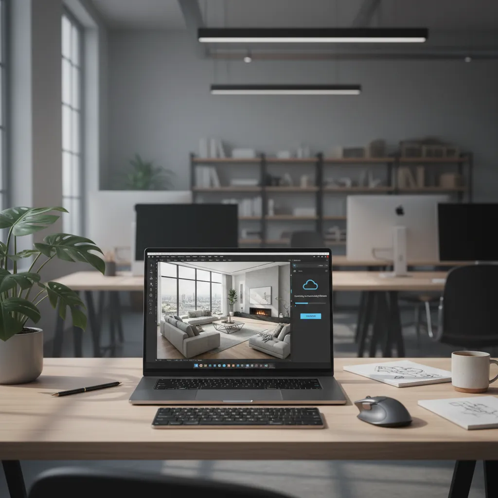 Designer uploading a 3D model to an online rendering platform