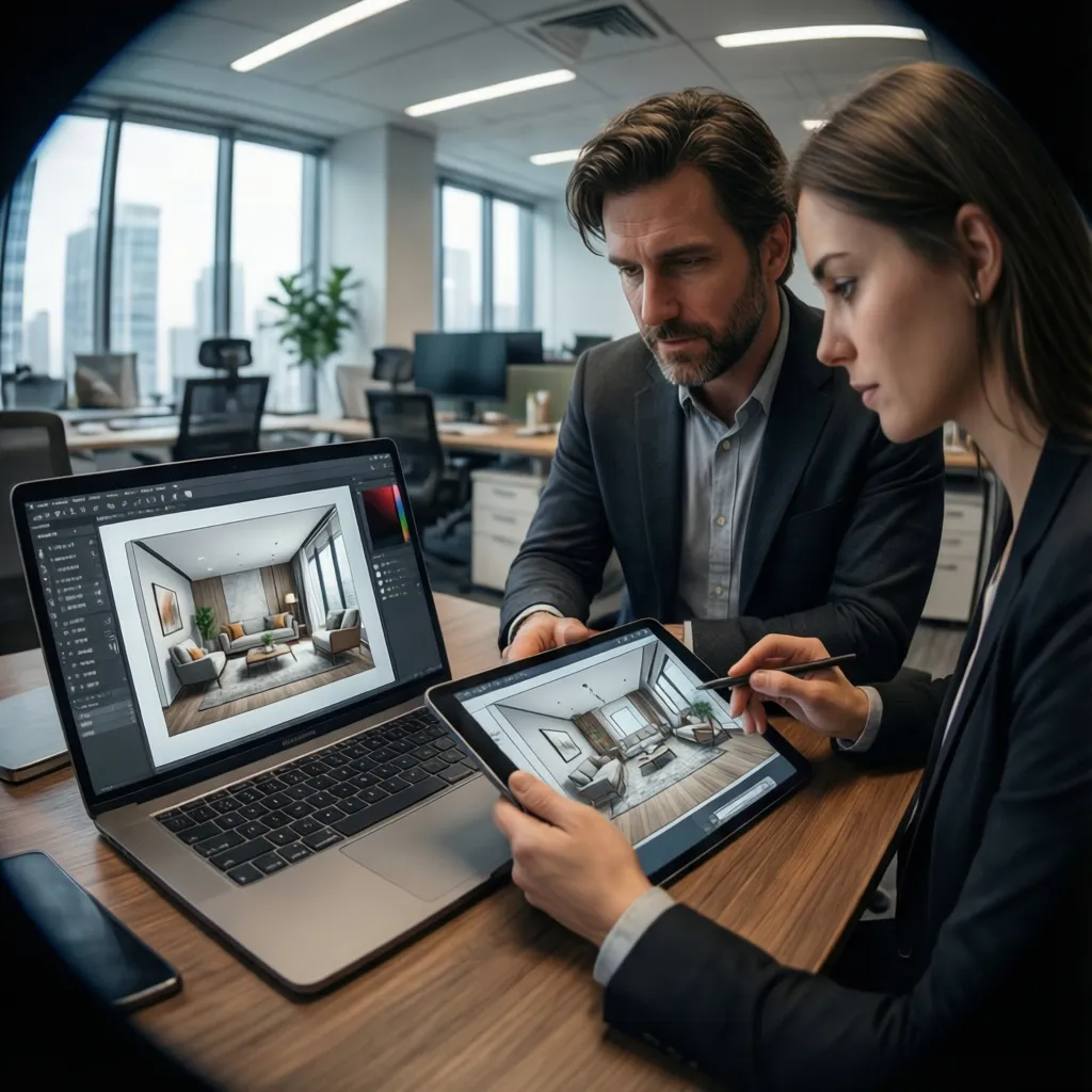 design team collaborating on online room layout planning tool