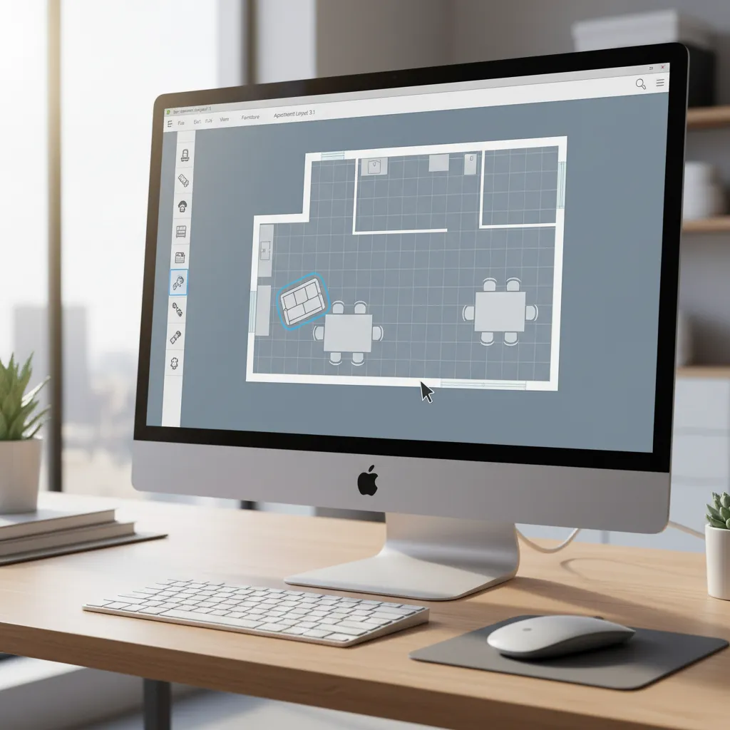 Drag and drop room layout interface used in online floor plan creators