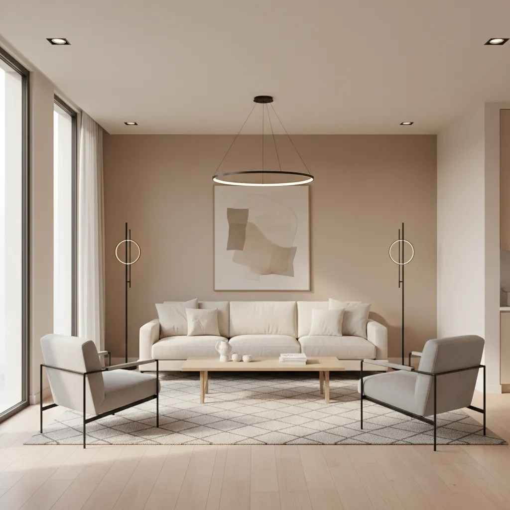 well organized 15x15 living room with layered lighting and open layout