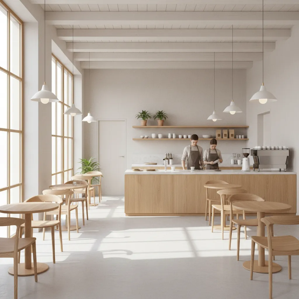 open layout cafe interior with ordering counter and flexible seating